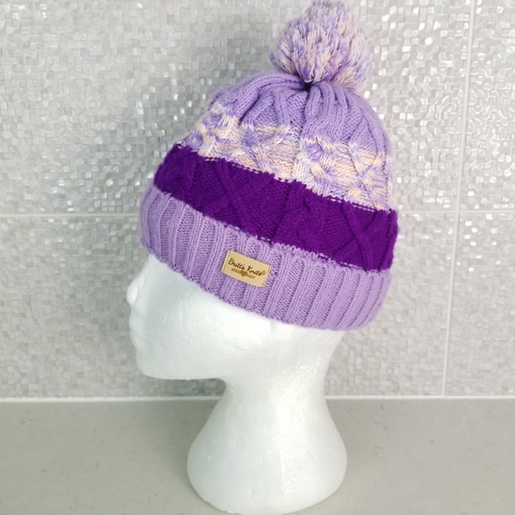 Britt's Knits Youth Purple Knit Winter Hat Pompom - Picture 5 of 12
